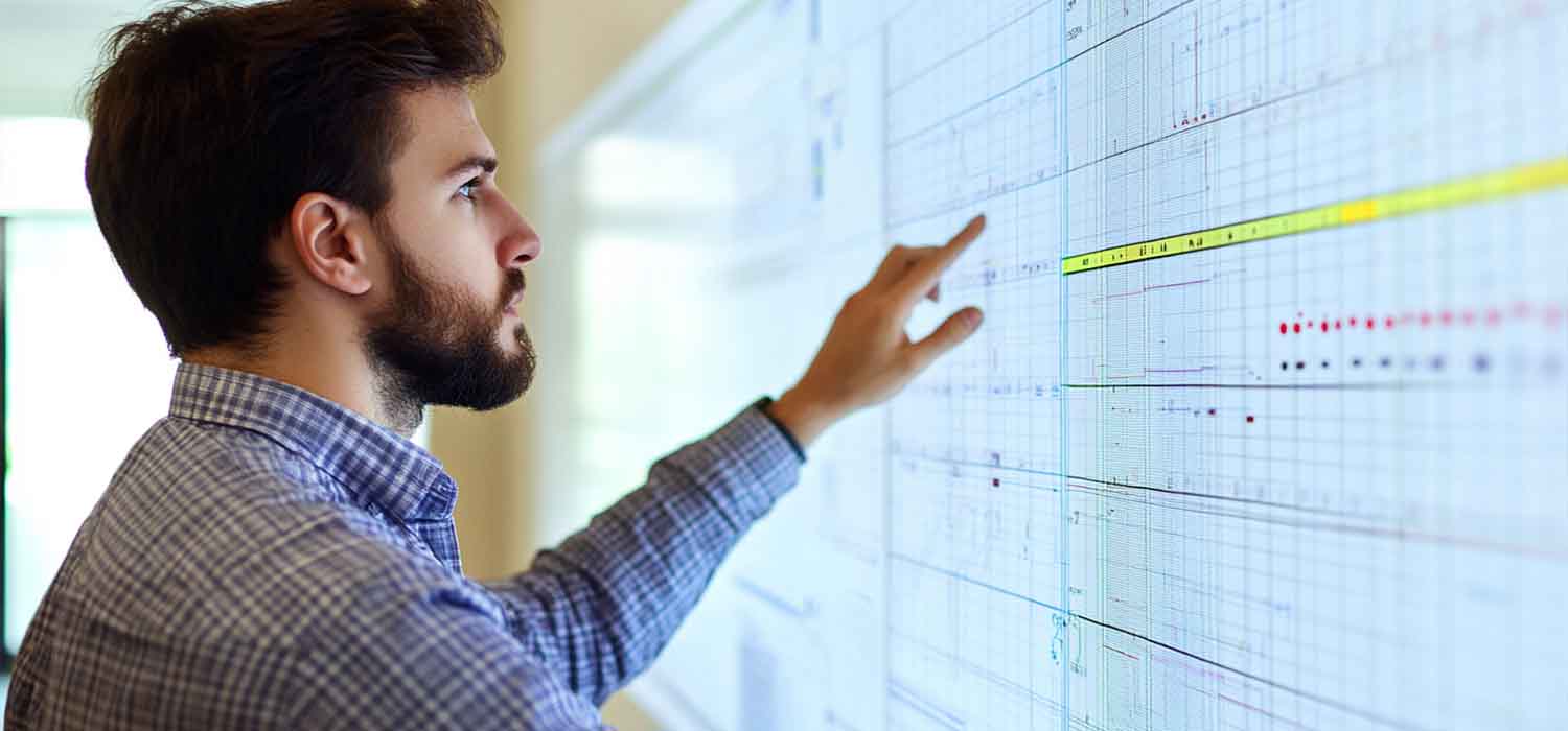 IT professional reviewing a technology roadmap on a digital screen