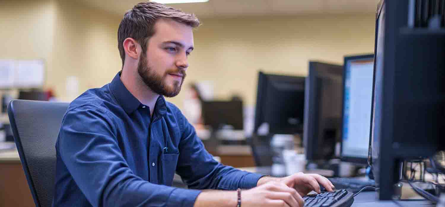Network administrator securing computer systems in an office environment