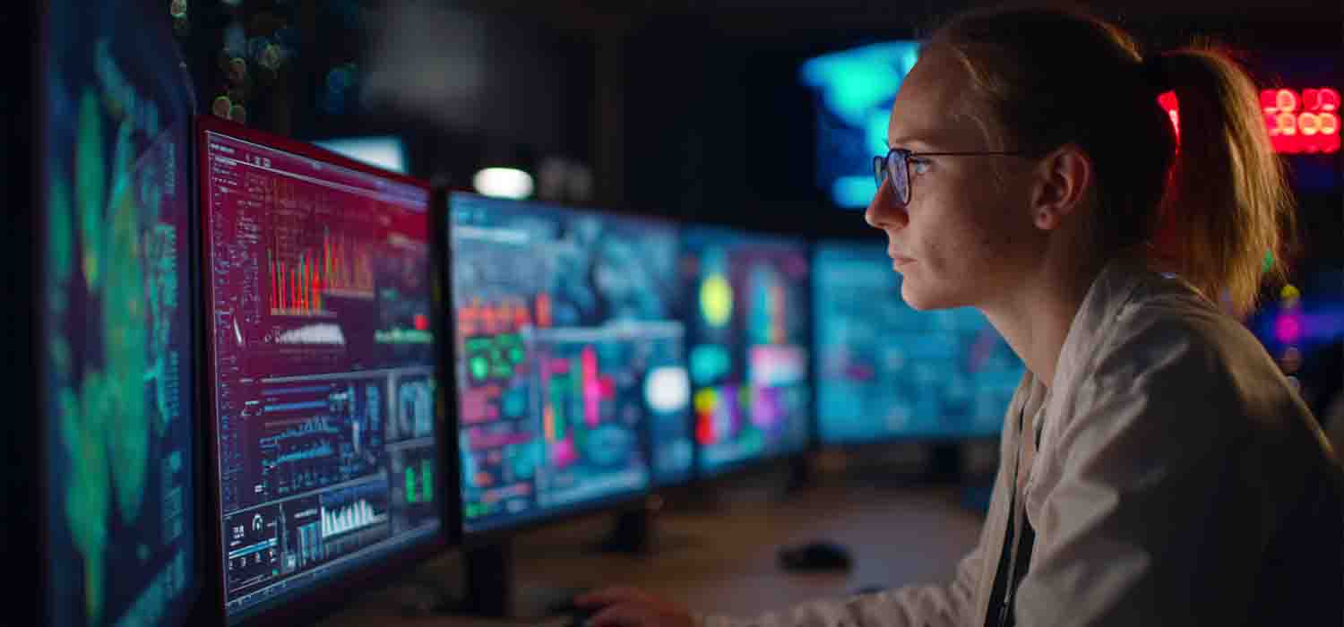 Cybersecurity analyst monitoring threat logs in real-time