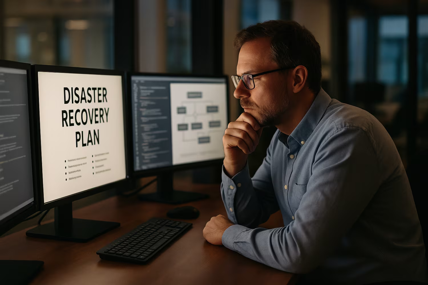 IT specialist reviewing disaster recovery plans