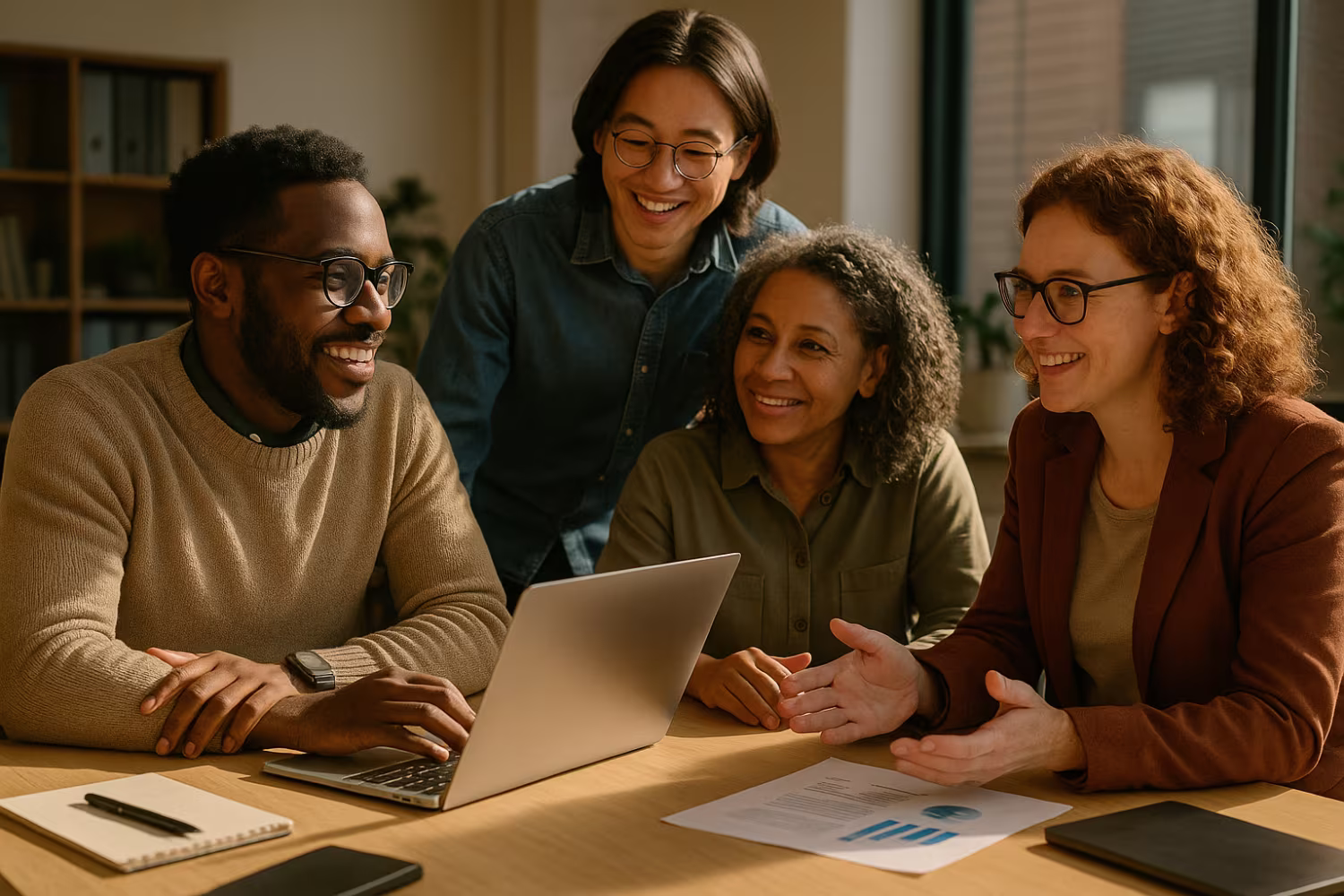 Diverse team discussing IT project phases