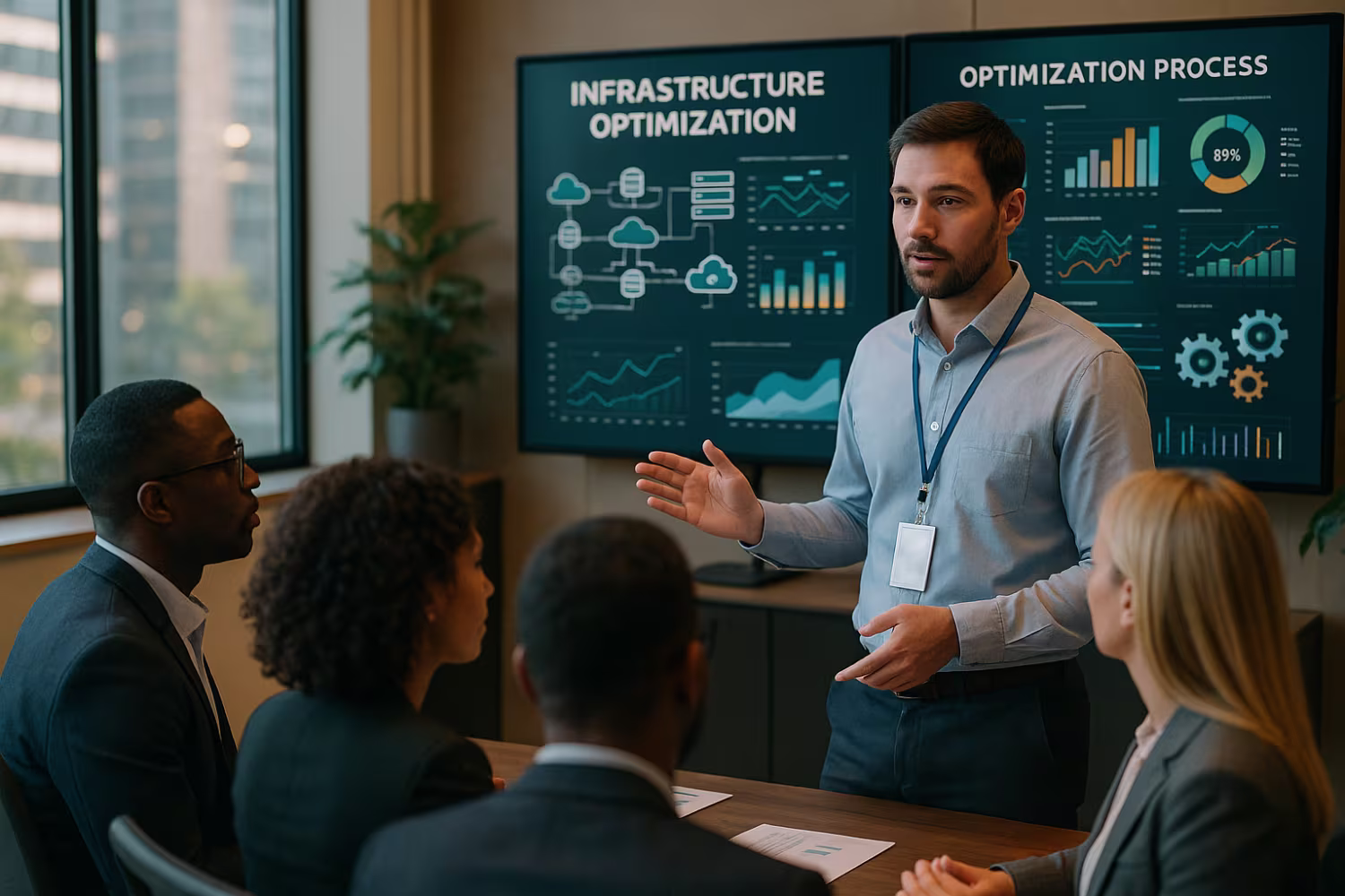 IT professional explaining infrastructure optimization