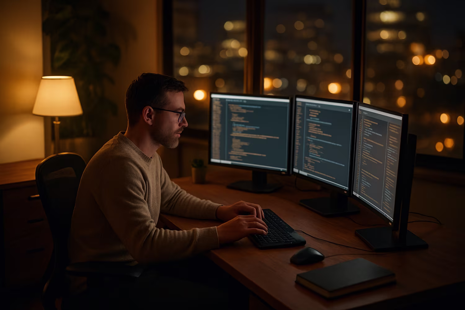 After hours IT professional working